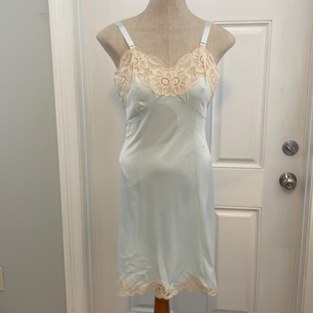 Vintage wonder maid full dress slip lace molded magic nylon green womens size 32